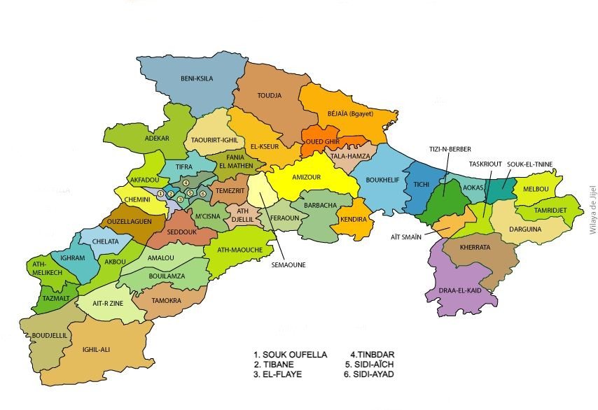 Carte des Communes de Wilaya de Bejaïa