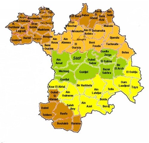 Carte des Communes de la Wilaya de Sétif
