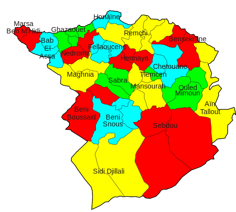 Carte des Daïras de la Wilaya de Tlemcen