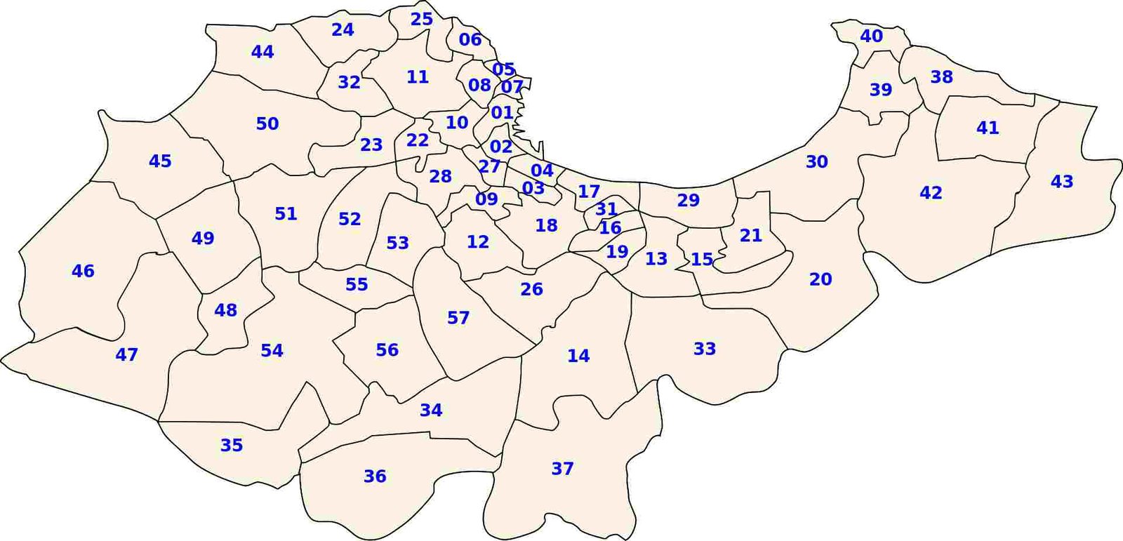 Carte des Communes de la Wilaya d'Alger