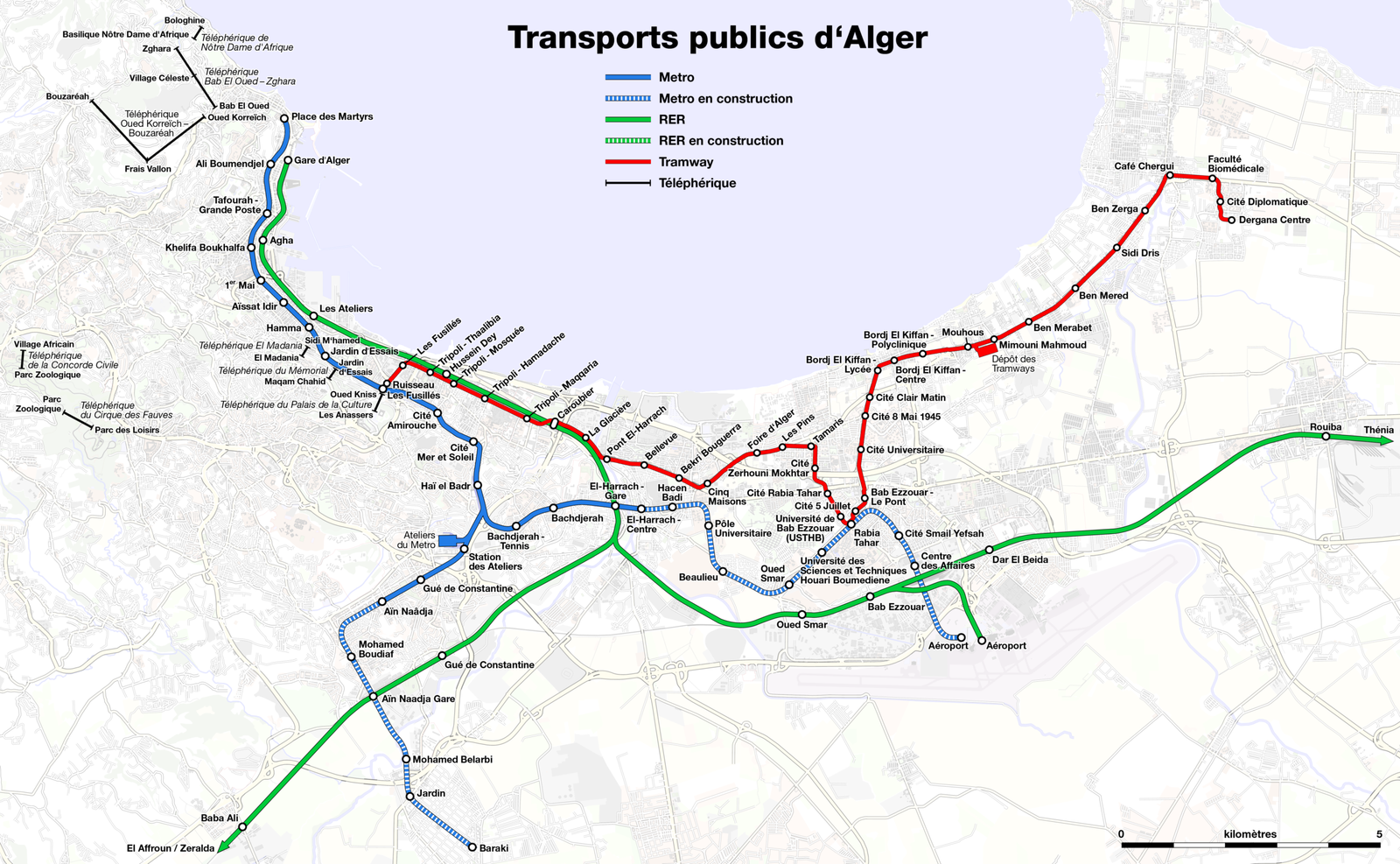 Carte des transports publics à Alger