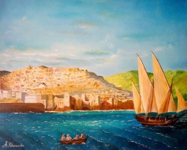 "La Baie d'Alger 1869", réalisé par le peintre A.Khenache