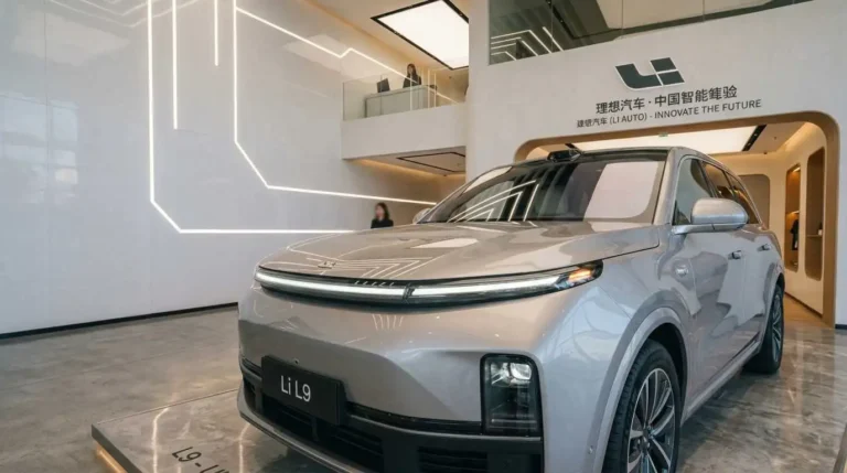 Illustration fictive représentant une voiture chinoise en Algérie de type SUV moderne exposée dans une concession.