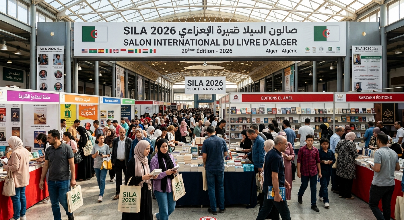 Vue d'ensemble du Salon International du Livre d'Alger SILA 2026 au Palais des Expositions SAFEX