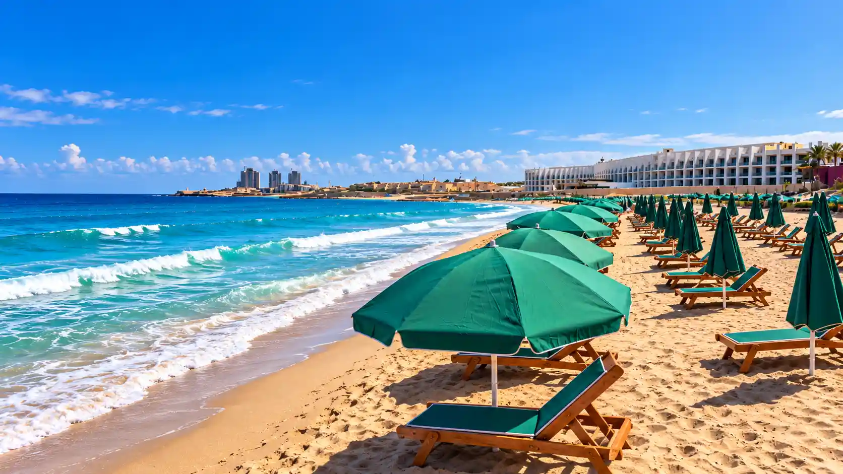 Plage des Sables d’Or à Zéralda, sable et mer Méditerranée sur le littoral ouest de la wilaya d’Alger